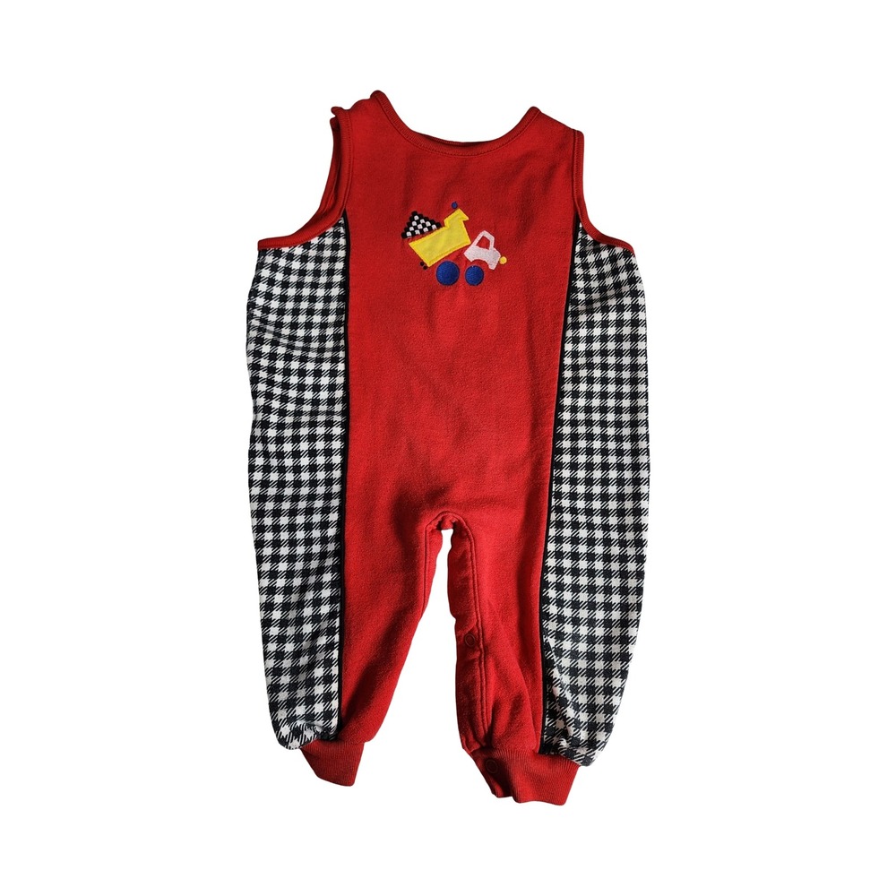 Vintage Health-tex Red Houndstooth Dump Truck Romper 18‎ Months Made in USA